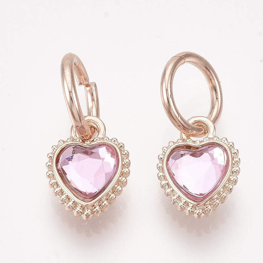 3036 50 Pcs Pearl Pink Glass Faceted Heart Charms Rose Gold Heart Shaped
